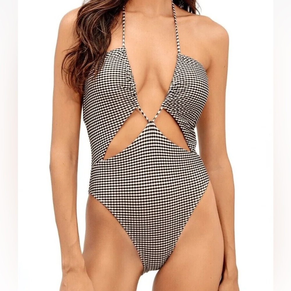 Vix Lupita Eve Gingham One Piece Swimsuit Size S Small Women Cutout Beach
